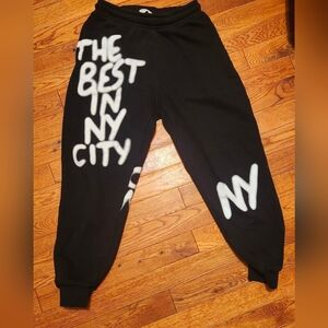 Kids Zara Black Joggers with White Graphic Print Size 10